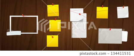 Detective investigation board with crime evidence 134411531