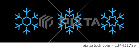 Blue snowflake icons on black background. Futuristic holiday clipart for Christmas and modern winter digital projects Blue snowflake icons on black background. Futuristic holiday clipart for Christmas and modern winter digital projects 134411759