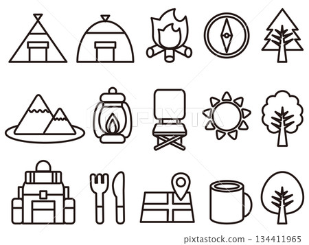 Simple outdoor line drawing icon material set 134411965