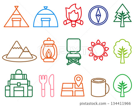 Simple outdoor line drawing icon set 2 Simple outdoor line drawing icon set 2 134411966