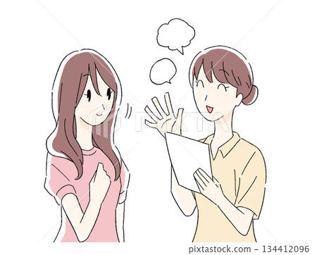 Illustration of a female staff member responding to inquiries 134412096