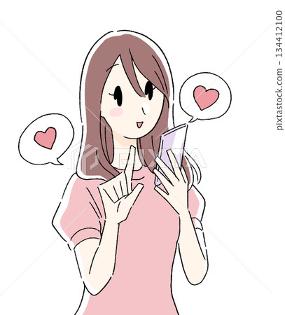 Illustration of a woman looking at a smartphone Illustration of a woman looking at a smartphone 134412100