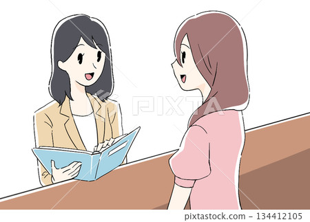 Illustration of a woman giving explanations and advice 134412105