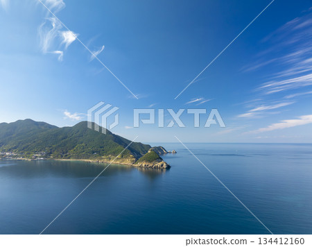 Aerial view of Yakatame Park and Yakatame Lighthouse in Shinkamigoto, Nagasaki Prefecture, taken by drone 134412160