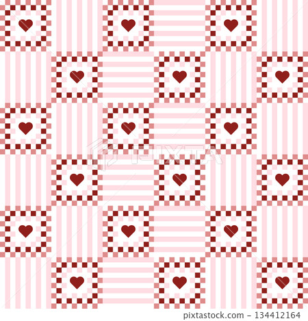 Patchwork hearts cute seamless pattern. Checkered red and pink Valentine Day wallpaper striped 134412164