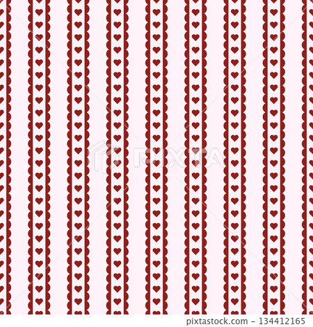 Stripes with hearts rustic seamless pattern. Vertical red and pink Valentine Day wallpaper striped 134412165