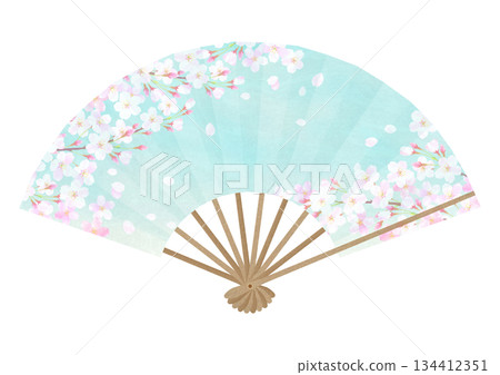 Illustration of a fan with gorgeous cherry blossoms 134412351