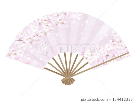一把扇子，上面開滿了美麗的櫻花。 134412353