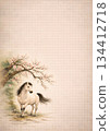 A simple Japanese-style painting of a white horse and plum blossoms 134412718