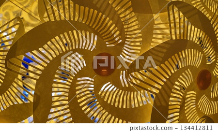 Abstract geometric light pattern with layered paper shapes 134412811