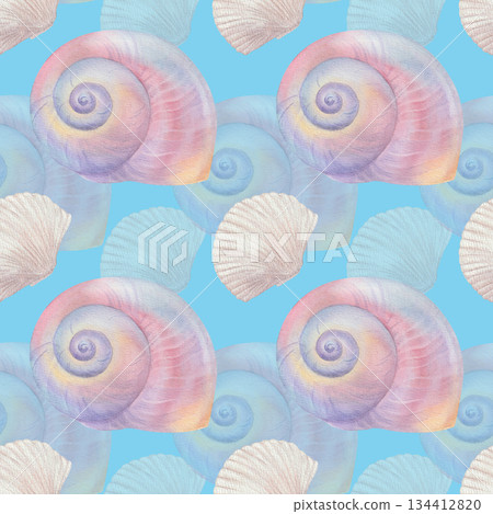 Cartoon seamless pattern of cute marine animals, sea life Cartoon seamless pattern of cute marine animals, sea life 134412820