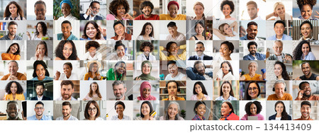 A vibrant collage featuring multiracial individuals sharing smiles and laughter. The setting highlights the beauty of diversity in a joyful and uplifting atmosphere, showcasing various lifestyles. 134413409