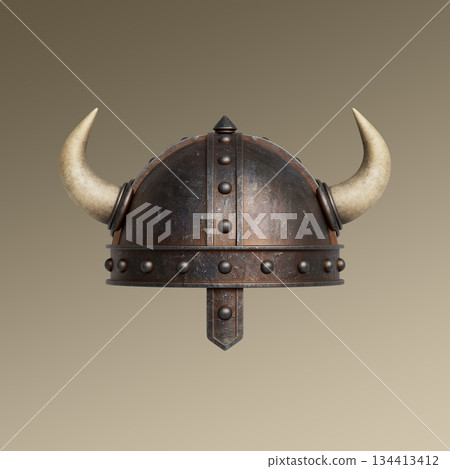 Ancient Viking Helmet with Horns. 3D Rendering. Ancient Viking Helmet with Horns. 3D Rendering. 134413412