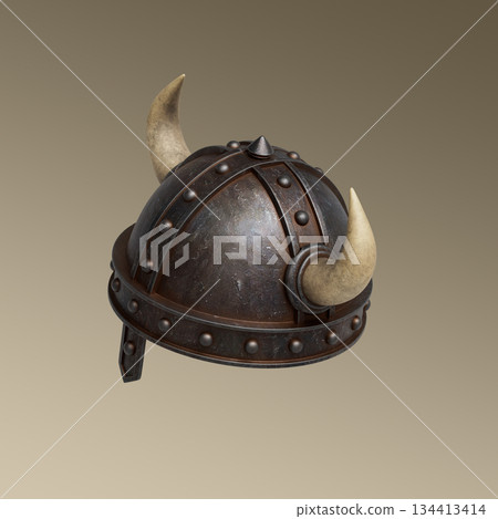 Ancient Viking Helmet with Horns. 3D Rendering. 134413414