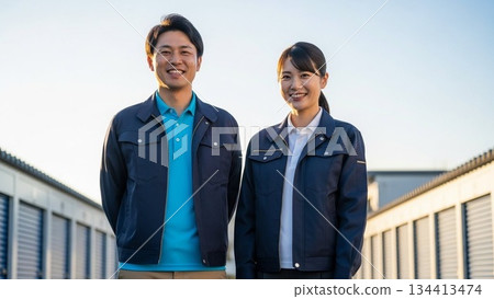 穿著工作服的男士和女士 134413474