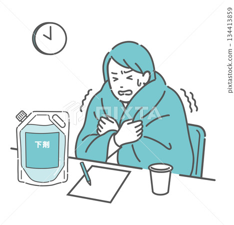 A woman feels chills after taking a laxative before undergoing colonoscopy (side effect: chills) A woman feels chills after taking a laxative before undergoing colonoscopy (side effect: chills) 134413859