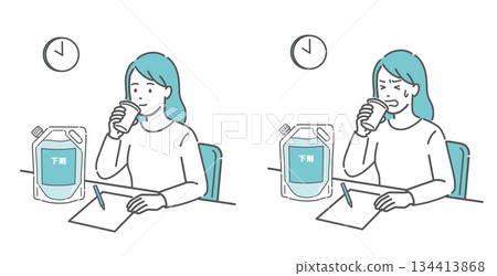 Illustration comparing laxative use during colonoscopy (women who are comfortable and women who are struggling) Illustration comparing laxative use during colonoscopy (women who are comfortable and women who are struggling) 134413868
