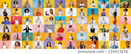 Many unique individuals from different backgrounds showcase various emotions and gestures. Many unique individuals from different backgrounds showcase various emotions and gestures. 134413876