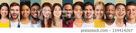 Collection Of Beautiful Young People Portraits In A Row Collage On Different Backgrounds. Millennial Generation Group Portrait With Smiling Faces. Diverse Headshots Set, Panorama Collection Of Beautiful Young People Portraits In A Row Collage On Different Backgrounds. Millennial Generation Group Portrait With Smiling Faces. Diverse Headshots Set, Panorama 134414267