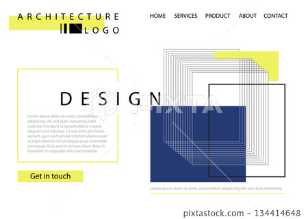 Website page about to architecture with square design on white background. Website page about to architecture with square design on white background. 134414648