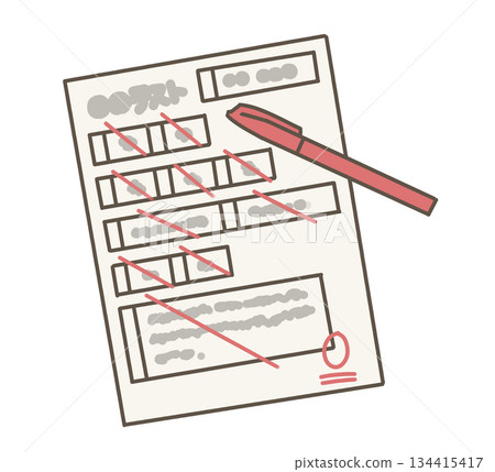 Illustration of a test with zero points and a red pen Illustration of a test with zero points and a red pen 134415417