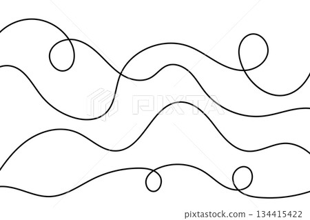 Chaotic squiggly wire and thread pattern, abstract freehand wave drawing with tangled curves 134415422