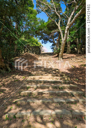 <Tottori Prefecture> Yonago Castle Ruins, Entrance to Uchizenmaru. Stone walls can be seen on both sides after climbing the stone steps. 134415481