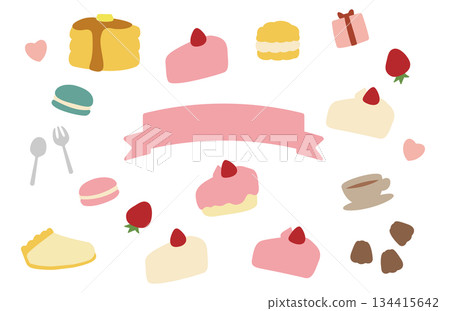 Cute cake illustration material set Cute cake illustration material set 134415642
