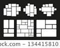 Moodboard layout. Set Pictures or photos frame collage. Photo album template set. White mosaic art grid arrangement. Picture frame composition collection. Vector illustration. 134415810