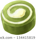 green tea roll cake matcha bakery japanese style sweet painting illustration 134415819