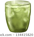 Iced green tea drink matcha cold healthy drink illustration painting 134415820