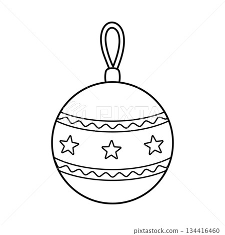 Christmas bauble outline illustration with stars for coloring pages and holiday designs Christmas bauble outline illustration with stars for coloring pages and holiday designs 134416460