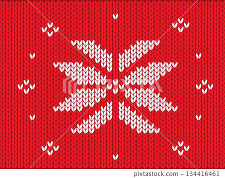 Knitted snowflake pattern in red and white Scandinavian winter sweater style Knitted snowflake pattern in red and white Scandinavian winter sweater style 134416461