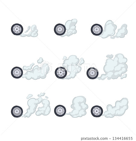 Car wheel generating smoke effect with speed concept 134416655