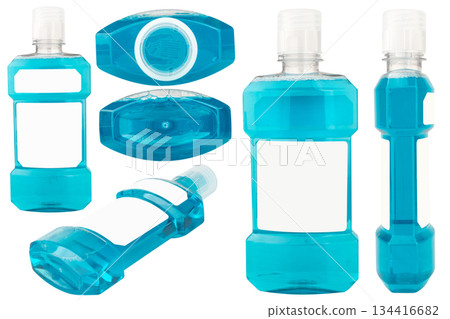 Blue mouthwash isolated on white background Blue mouthwash isolated on white background 134416682