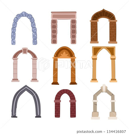 Various architectural arches demonstrating different building styles Various architectural arches demonstrating different building styles 134416807
