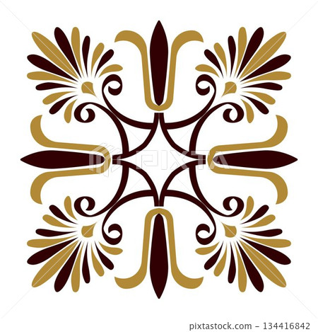 Vector square ornament of ancient Greece. Classic tile pattern of the Roman Empire. Typical egyptian, greek, china motives. For ceramic, porcelain, embroidery, sandblasting, laser, plate, tile. Vector square ornament of ancient Greece. Classic tile pattern of the Roman Empire. Typical egyptian, greek, china motives. For ceramic, porcelain, embroidery, sandblasting, laser, plate, tile. 134416842