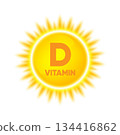 Sun, dawn, summer and good weather. Yellow Sunlight. Flash light effect. Glowing light effects. Vitamin D. Vector illustration. 134416862