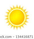 Sun, dawn, summer and good weather. Yellow Sunlight. Flash light effect. Glowing light effects. Vitamin D. Vector illustration. 134416871