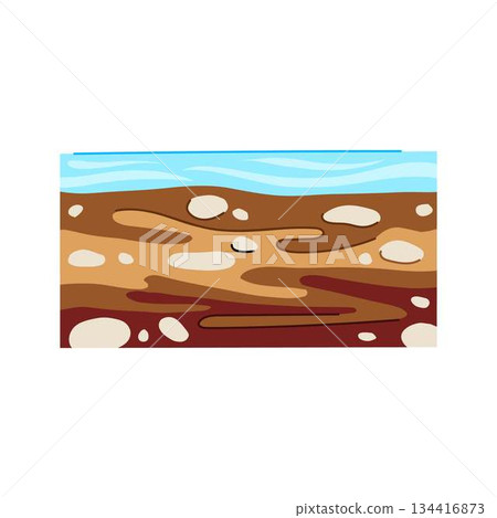 Underground soil layers displaying earth structure with water 134416873