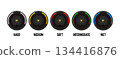 F1 concept. Collection wheels in different colors. Diferent type soft, hard, medium, intermediate, wet tire. Strategy team. Vector illustration. 134416876