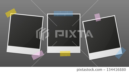 Vintage Photo Frames. Realistic photo templates with stickers. Vintage card set. Vector illustration. 134416880