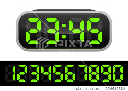 Digital Clock on white background. Alarm with digital number design. Clock icon for hour, watch, alarm signs. Vector illustration. Digital Clock on white background. Alarm with digital number design. Clock icon for hour, watch, alarm signs. Vector illustration. 134416884