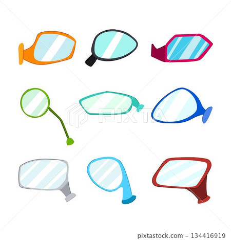 Diverse cartoon vehicle side rearview mirrors collection 134416919