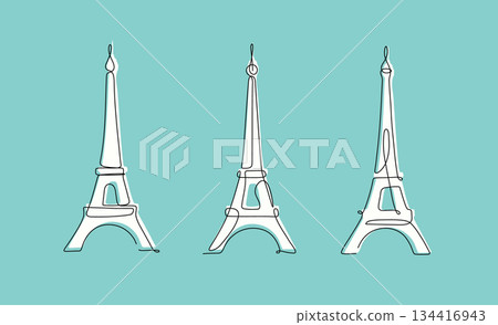 Eiffel tower three variations linear art style blue 134416943