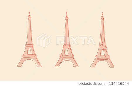 Eiffel tower three variations linear art style peach 134416944