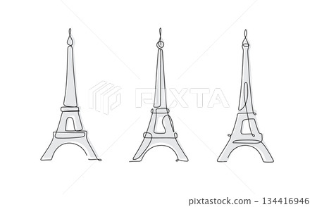 Eiffel tower three variations linear art style 134416946