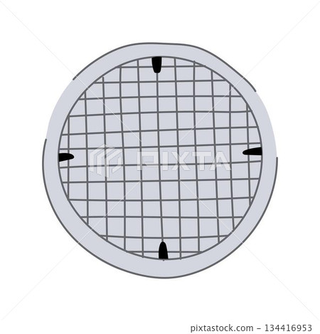 Round manhole cover grid protecting underground utility infrastructure Round manhole cover grid protecting underground utility infrastructure 134416953