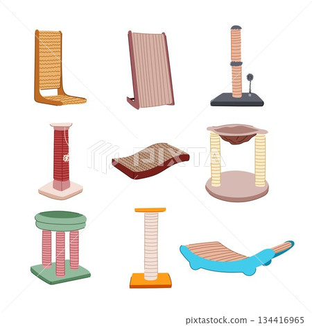 Scratching posts collection providing pet cats activity entertainment Scratching posts collection providing pet cats activity entertainment 134416965