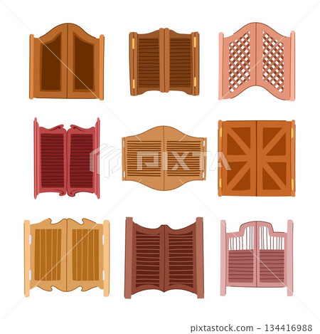Saloon doors illustration set showcasing various wild west styles Saloon doors illustration set showcasing various wild west styles 134416988
